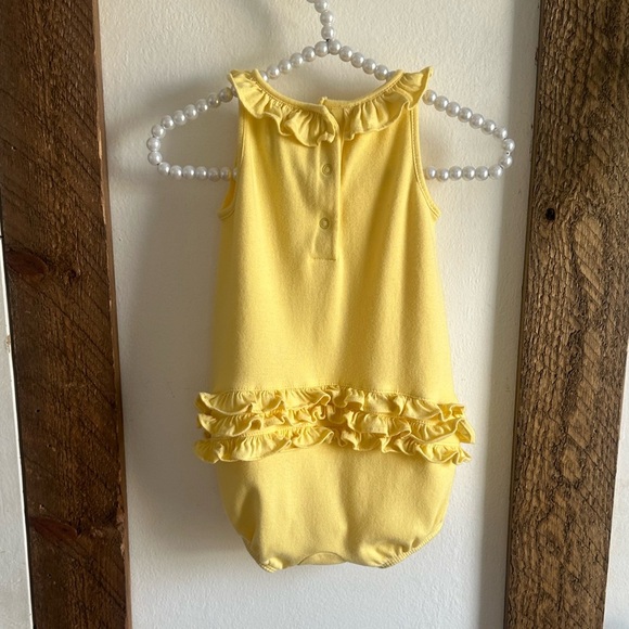Y2K Ralph Lauren Baby Girl Yellow Ruffled Bubble Ruffle Romper Pink Logo - Picture 10 of 15